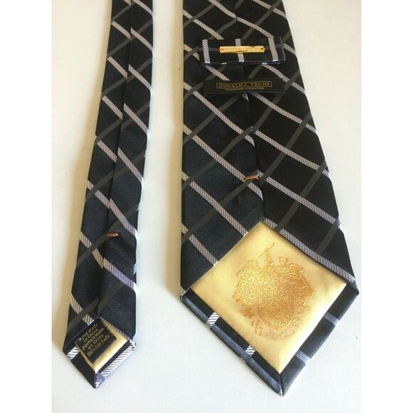 Donald Trump Tie Black Square Checker Striped Silk Signature 57" 4" - Picture 5 of 5